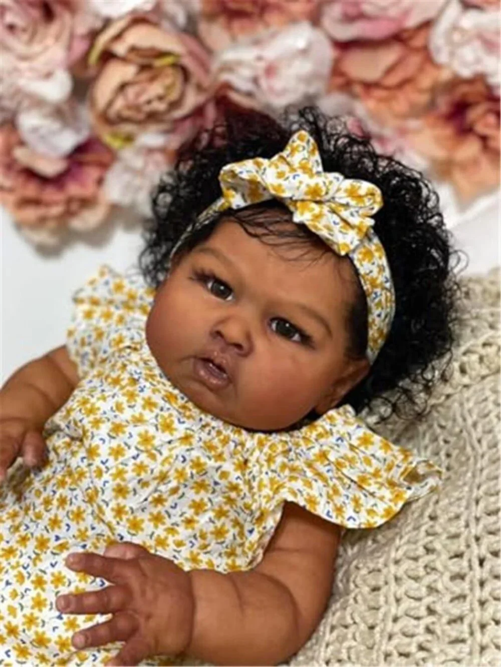 24 Inch Reborn Baby Doll Black Girl Silicone Vinyl Cloth Body Lifelike Toddler